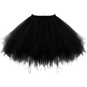 Women's Short Vintage Ballet Bubble Puffy Tutu Petticoat Skirt Black
